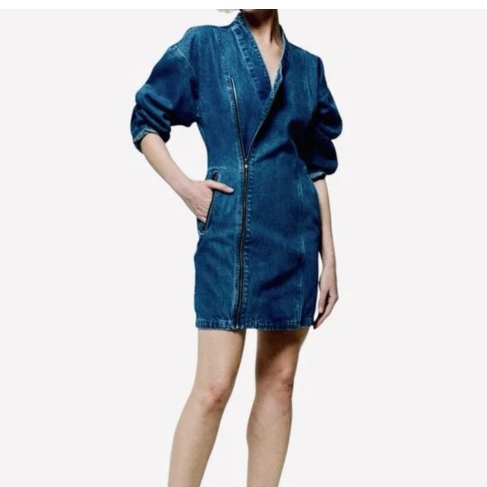 Etica Denim Asymmetric Zipper Charley Biker-Style Minidress XS - Picture 5 of 9